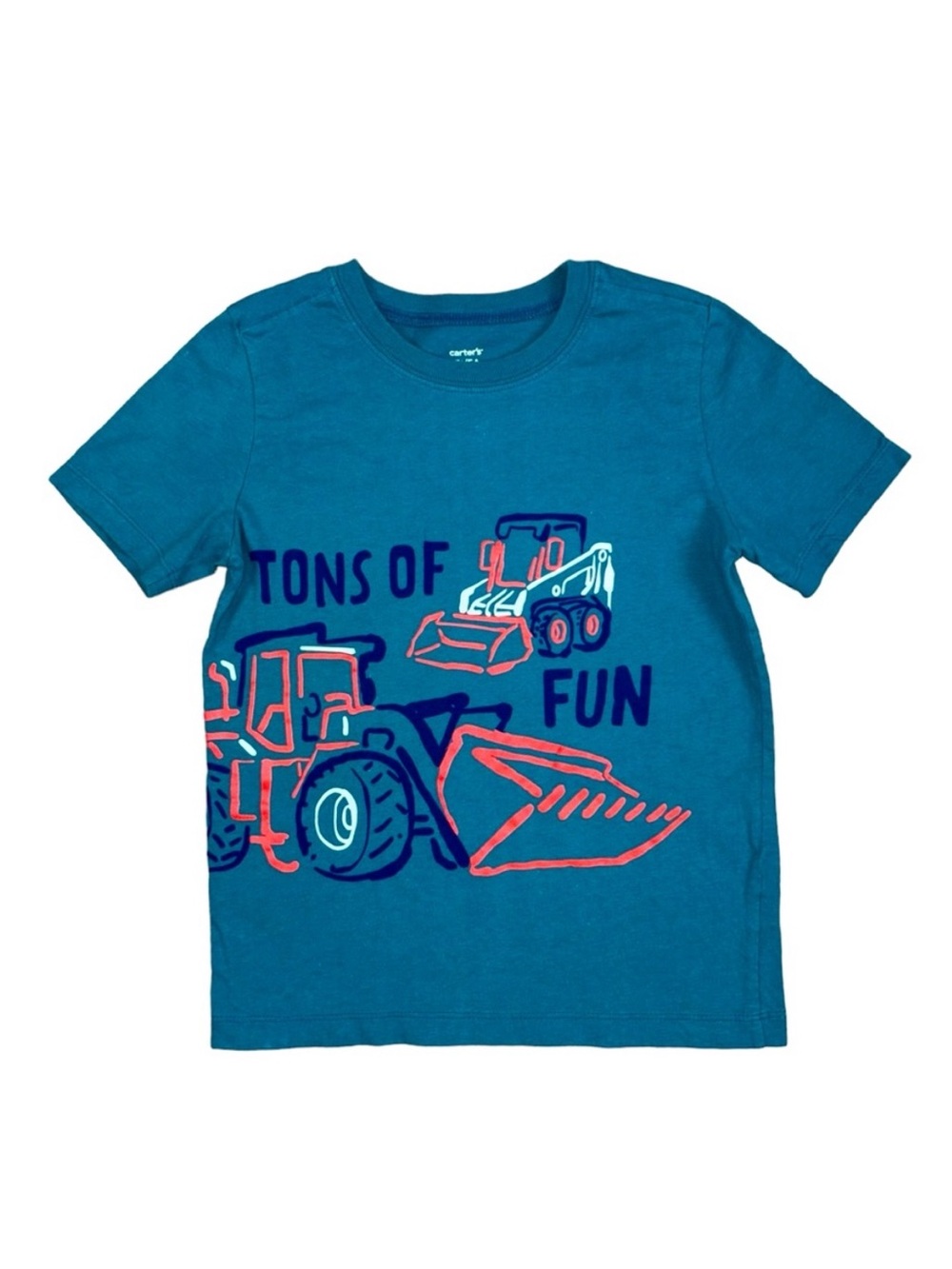 Like New Carter’s Construction Trucks 5T Teal Blue Front Loader Skid Steer Shirt